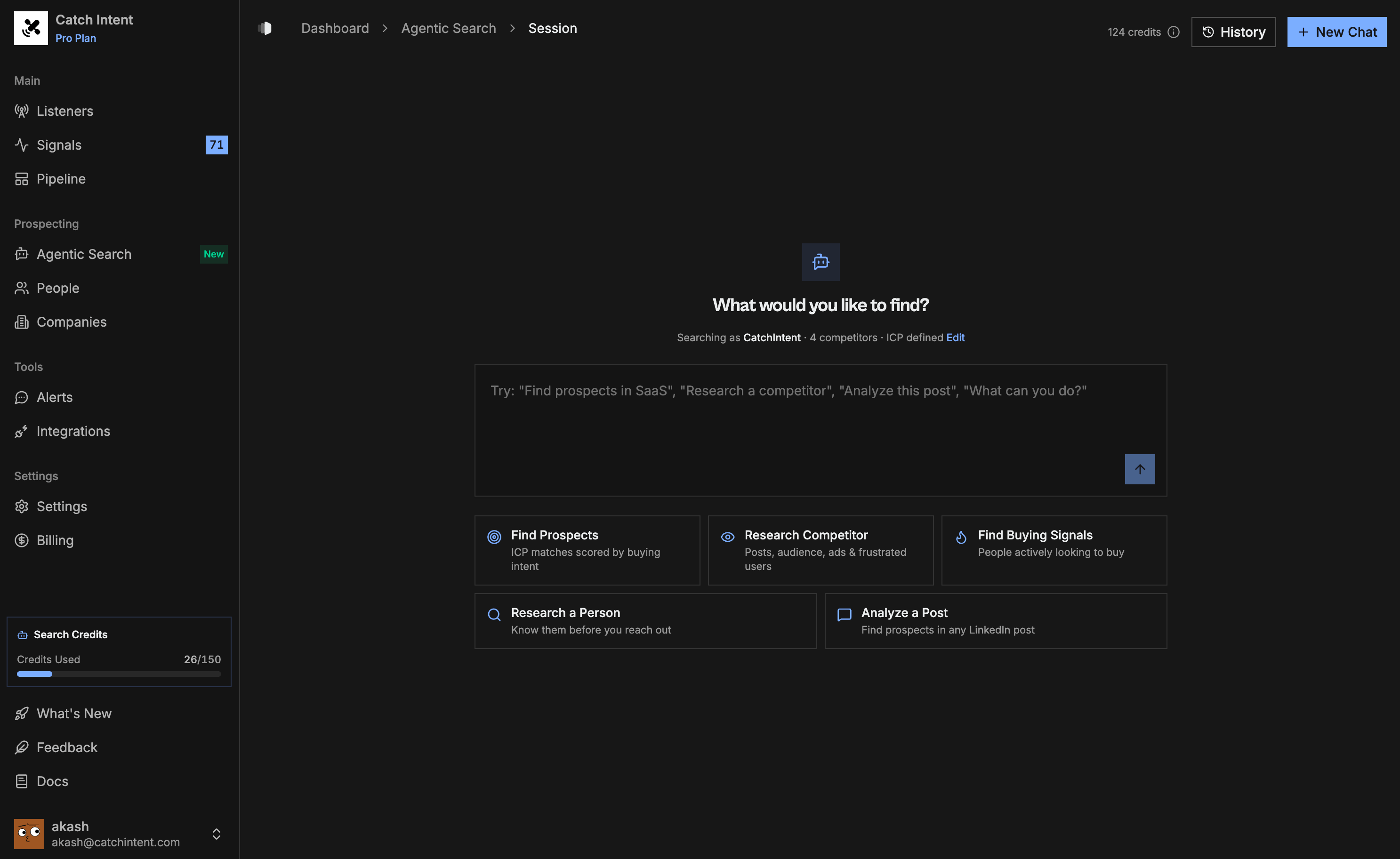 CatchIntent AI Prospecting - Describe your ideal customer and AI finds matching leads on LinkedIn